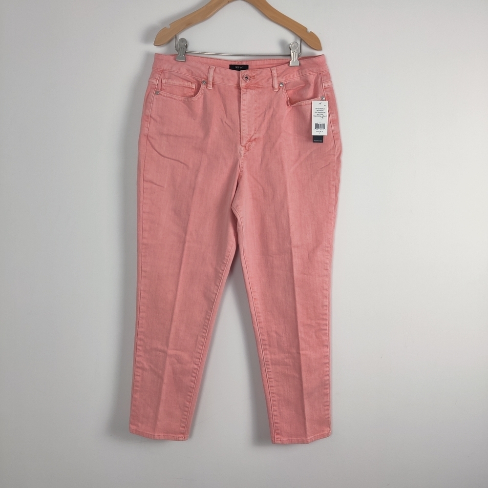 Isaac Mizrahi Coral Pink Cotton-Blend Denim Pants - Size 12 Cropped Jeans